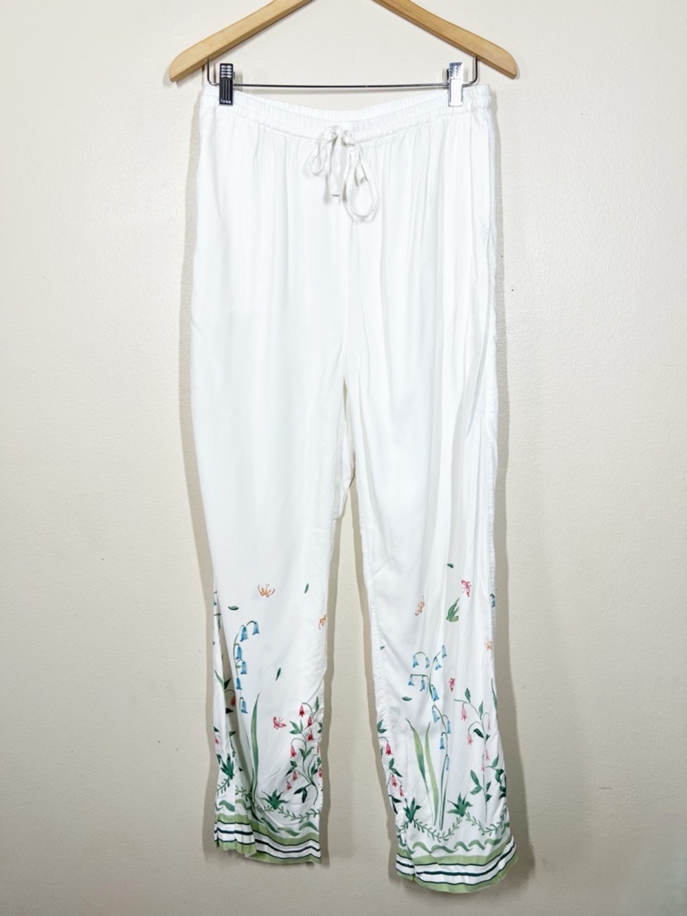 Piyama Womens White Marlon Sleep Pajama Botanic Print Pants Size Large Rayon